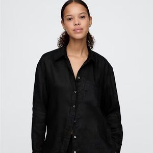 GAP 100% Linen True Black Oversized Button-Up Shirt Petite XS NWT